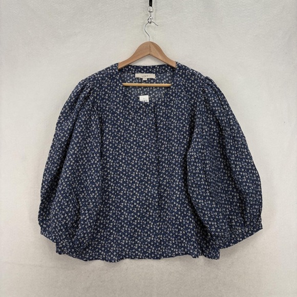 LOFT Tops - LOFT Blouse Womens XL Blue Floral Round Neck Balloon Sleeve Knit Top Boho NWT